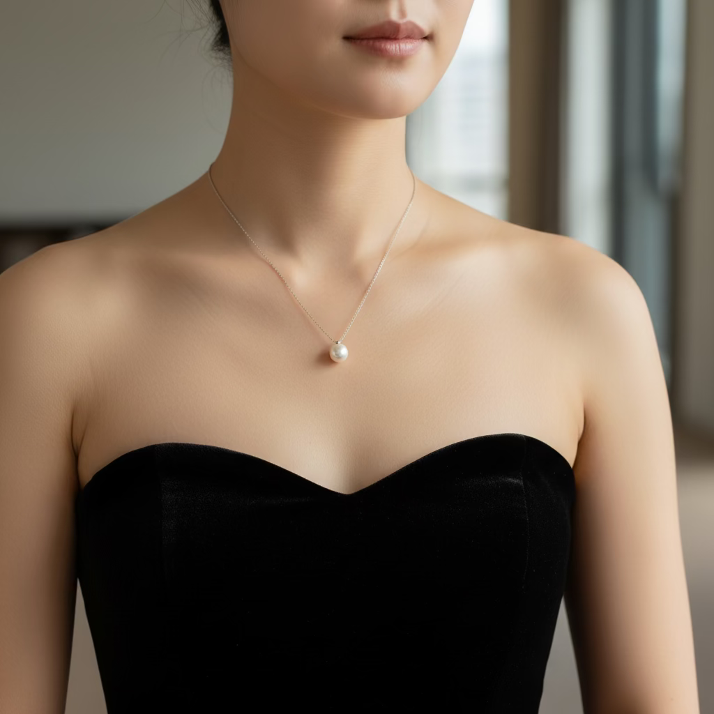 Diana style pearl pendant 10mm natural freshwater round pearl 925 sterling silver classic solitaire necklace_model