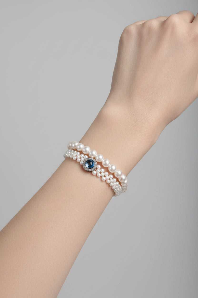 Full strand pearl bracelet 5-6mm natural freshwater AK round pearls 925 sterling silver clasp classic jewelry_model_stacking