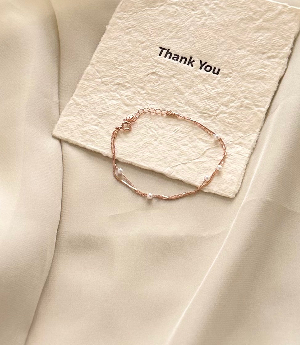 Korean double layer 5 bead bracelet rose gold plated 925 silver 16cm chain seed bead bracelet Vera Muse_ins