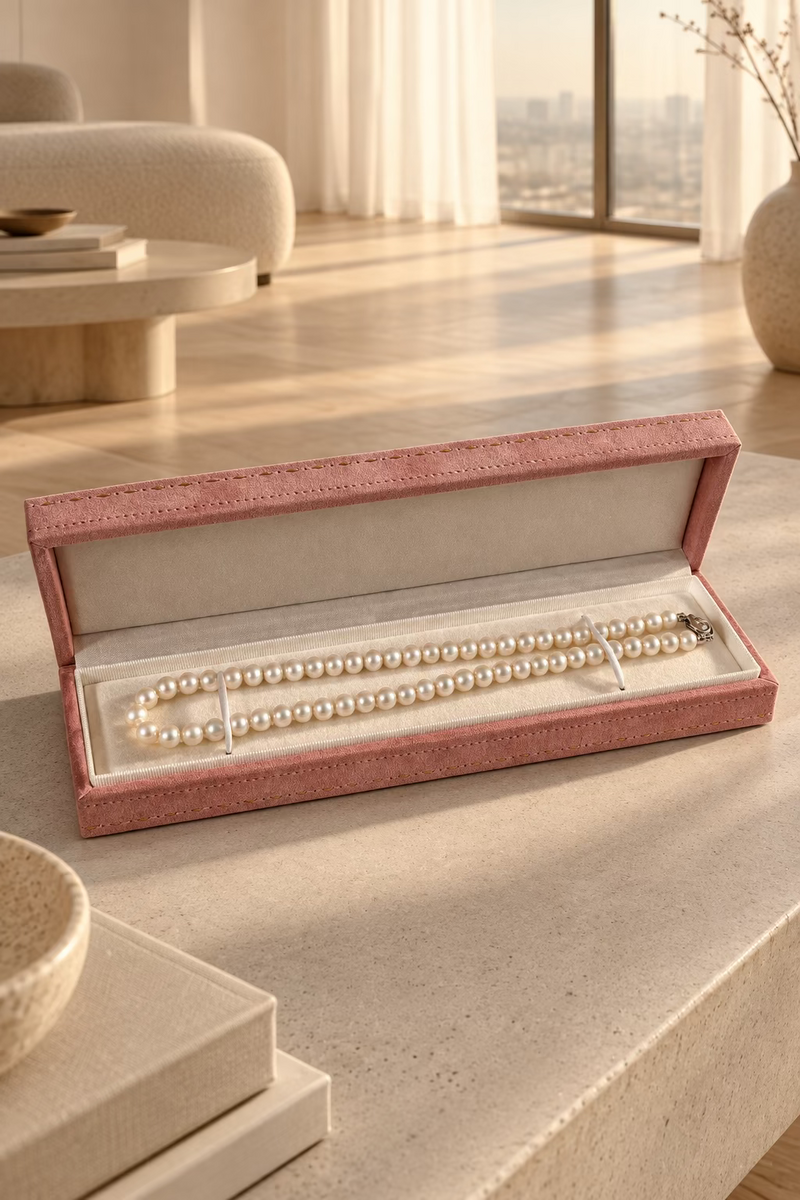 7-8mm 40cm freshwater pearl necklace in jewelry gift box S925 silver packaging Vera Muse