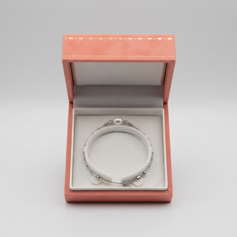 【The Meridian】Gem-Quality 8-9mm Classic Pearl Bracelet with S925 Silver Barrel Beads