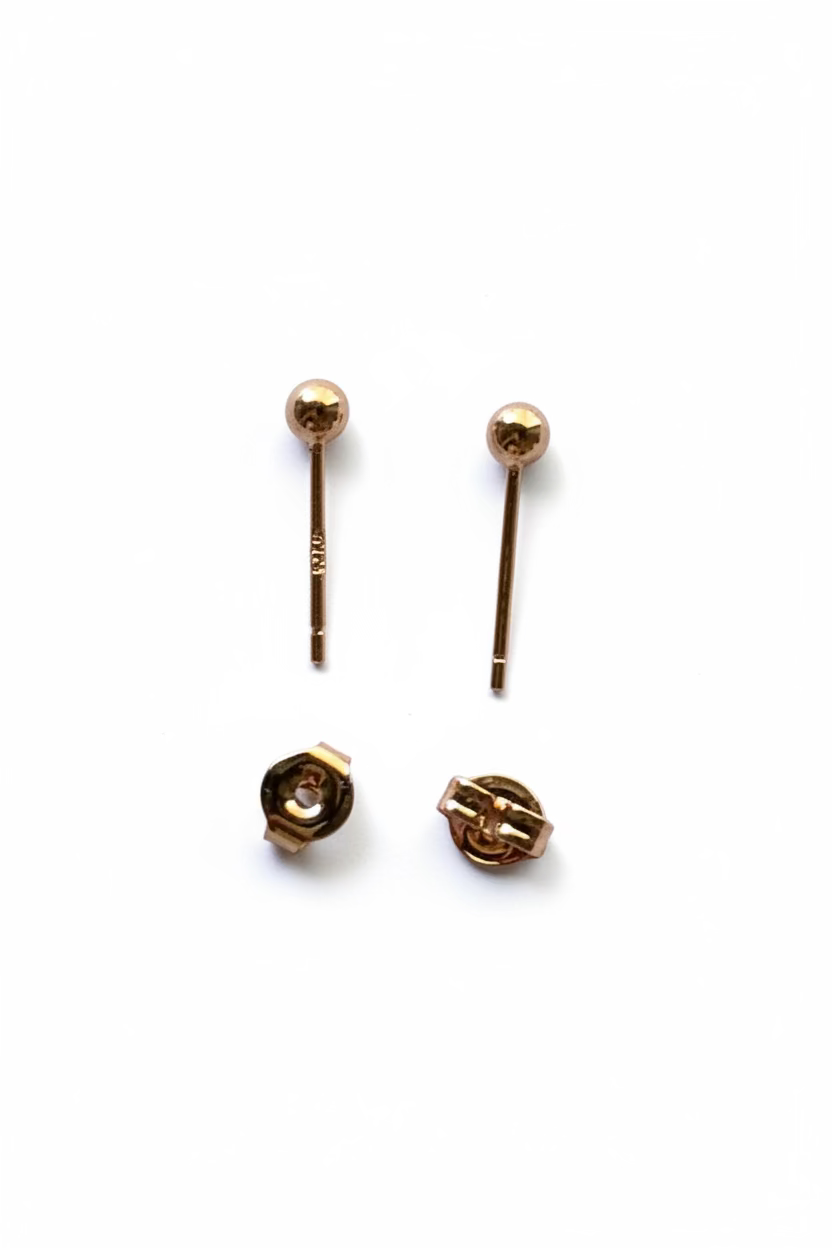 925 sterling silver post and butterfly back closure on rose gold stud earrings_roundbead