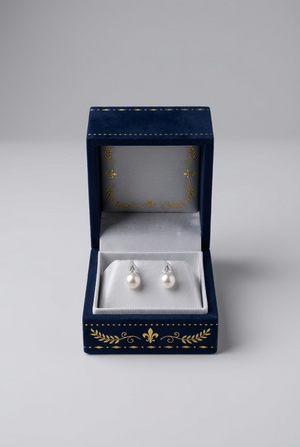Geometric Diamond-Set Pearl Earrings 6.5-7mm{Pre-order}