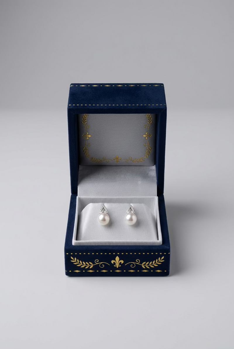 Geometric Diamond-Set Pearl Earrings 6.5-7mm{Pre-order}