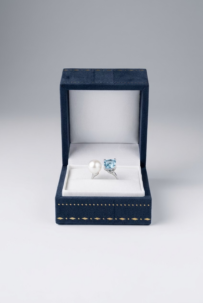 Light Blue Gemstone Pearl Ring 8-9mm