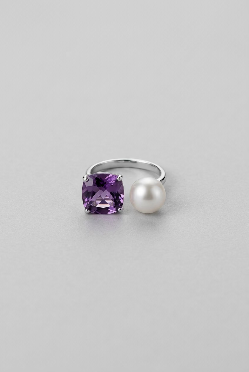 Light Purple Gemstone Pearl Ring 8-9mm