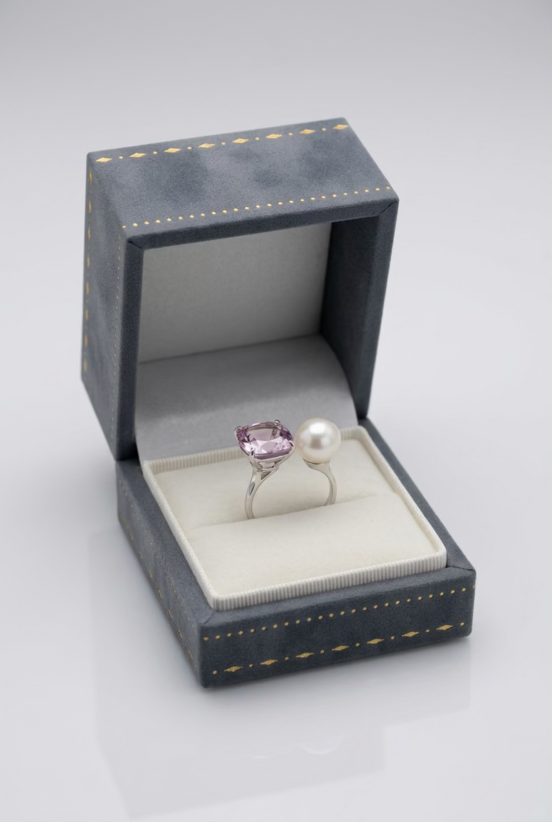 Light Purple Gemstone Pearl Ring 8-9mm