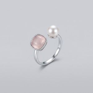 Pink Gemstone Pearl Ring 8-9mm
