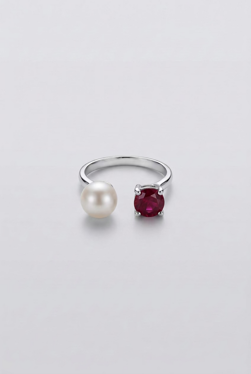 Ruby Gemstone Pearl Ring 8-9mm