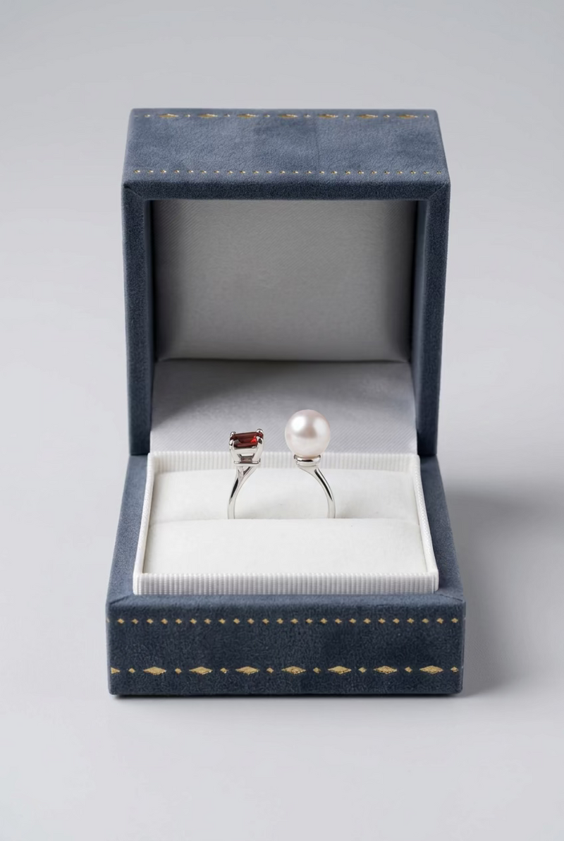 Ruby Gemstone Pearl Ring 8-9mm
