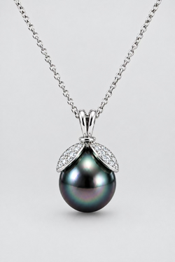 Bee pendant with Tahitian black pearl 9-10mm 925 sterling silver purple iridescent luster rare violet _01