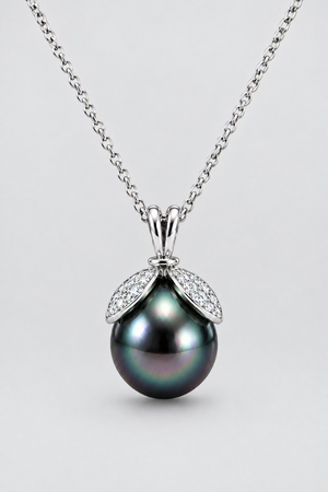 Bee pendant with Tahitian black pearl 9-10mm 925 sterling silver purple iridescent luster rare violet _01