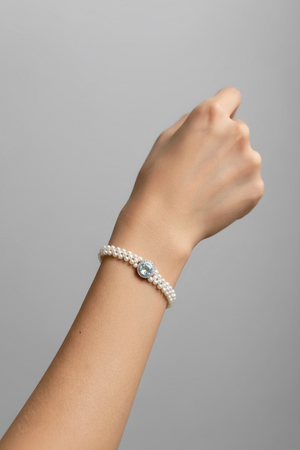 Braided pearl bracelet with sapphire accent 925 sterling silver freshwater round pearl blue gemstone jewelry_closeup