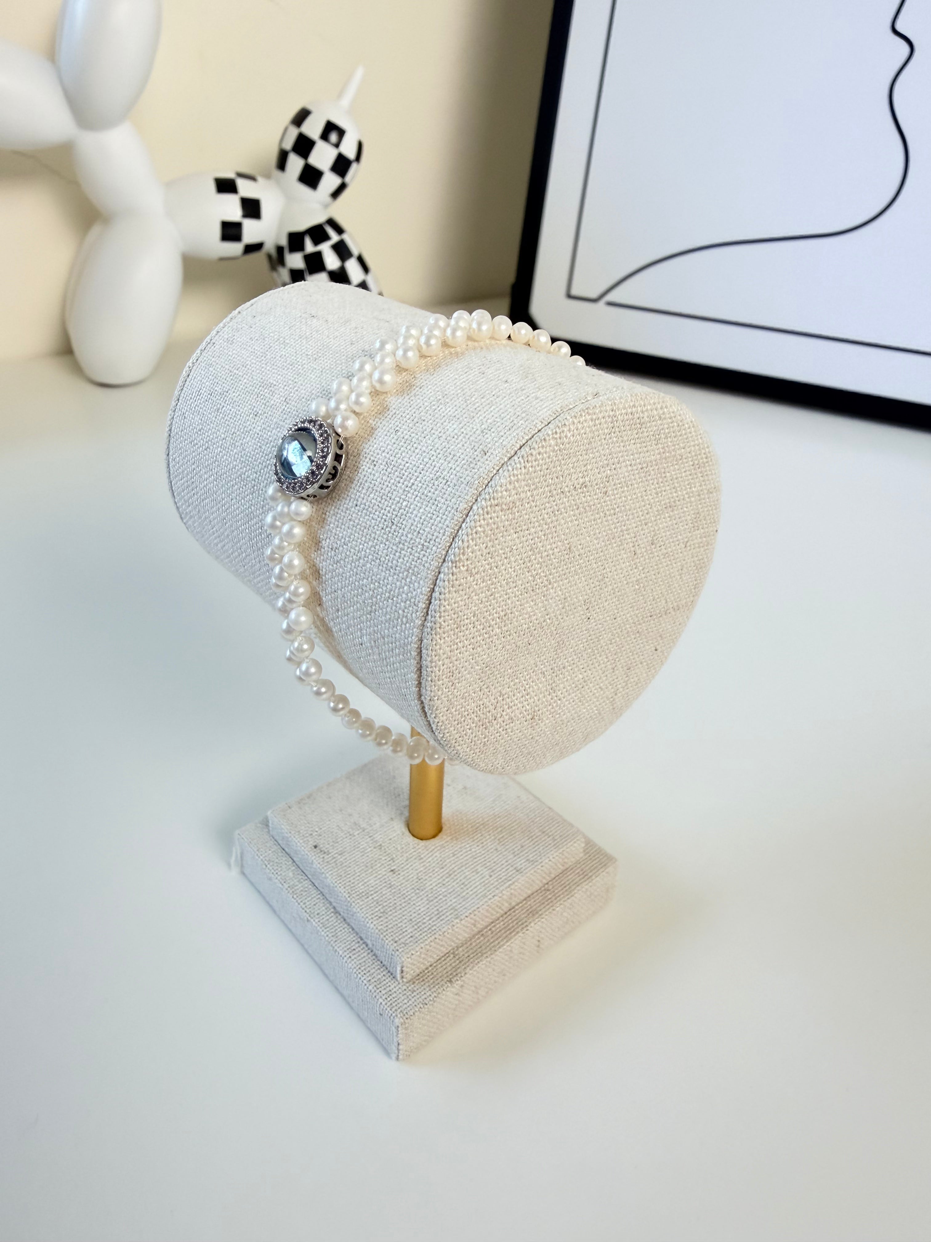 Braided pearl bracelet with sapphire accent 925 sterling silver freshwater round pearl blue gemstone jewelry_ins_01