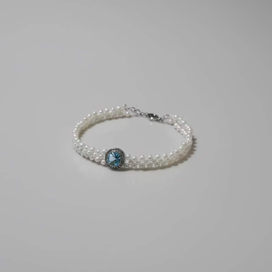 Braided pearl bracelet with sapphire accent 925 sterling silver freshwater round pearl blue gemstone jewelry_mainphoto