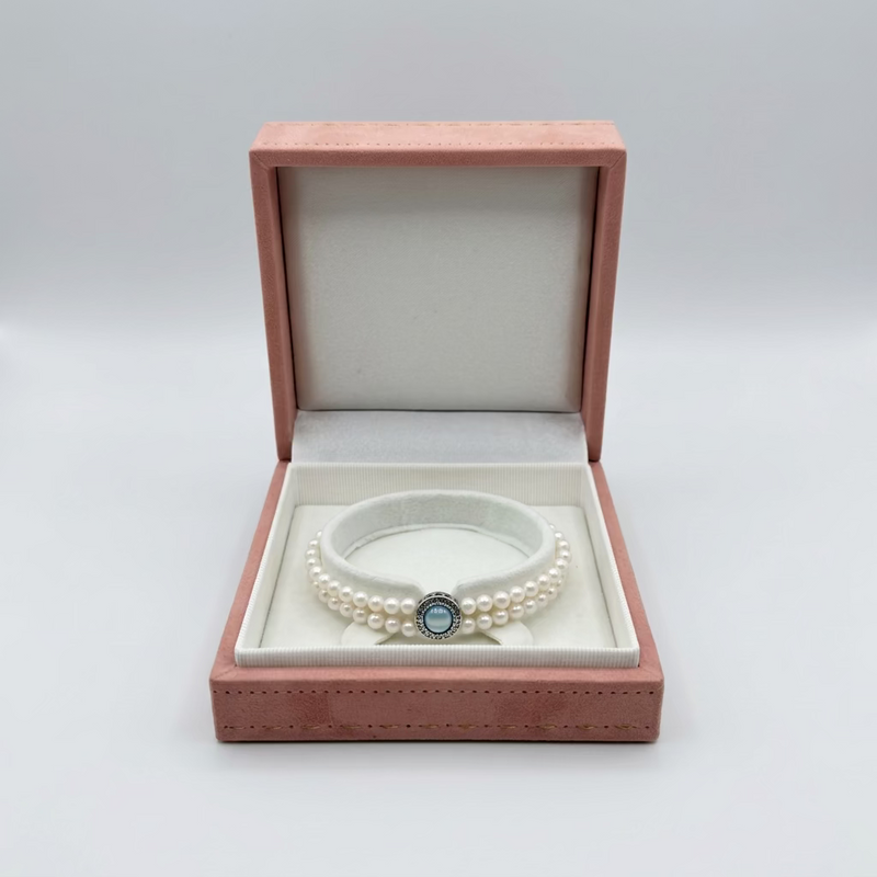 【The Sapphire Dew】Dainty 3-4mm Freshwater Seed Pearl Bracelet with Deep Blue Sapphire
