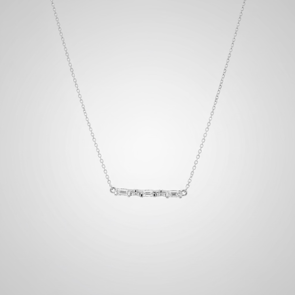 Close-up of 3 stone bar pendant 2cm 925 silver Korean minimalist necklace