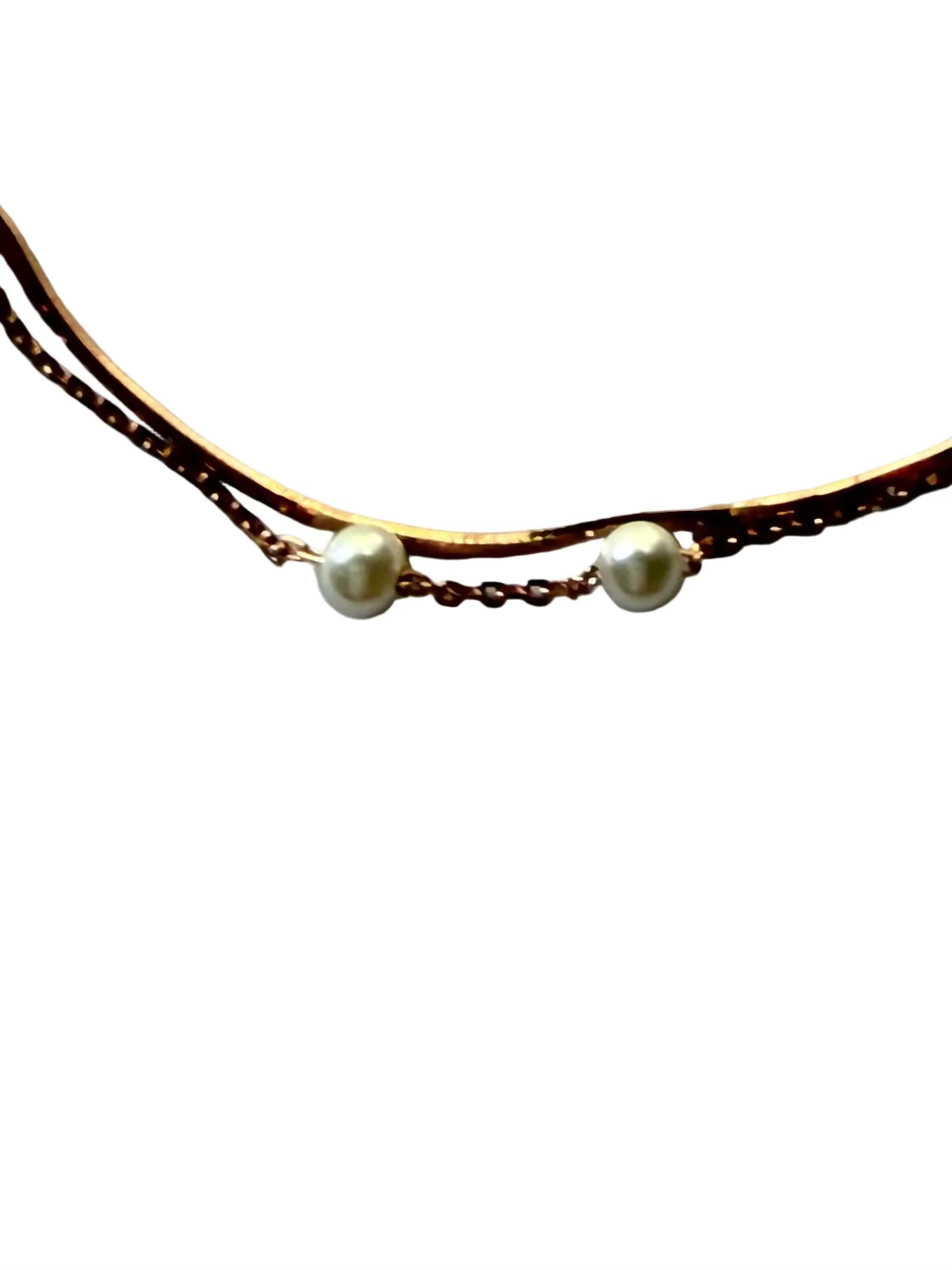 Close-up of double layer bracelet with 5 beads on each strand rose gold 925 silver Korean jewelry