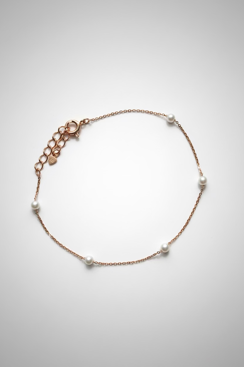 Close-up of double layer bracelet with 5 beads strand rose gold 925 silver Korean jewelry