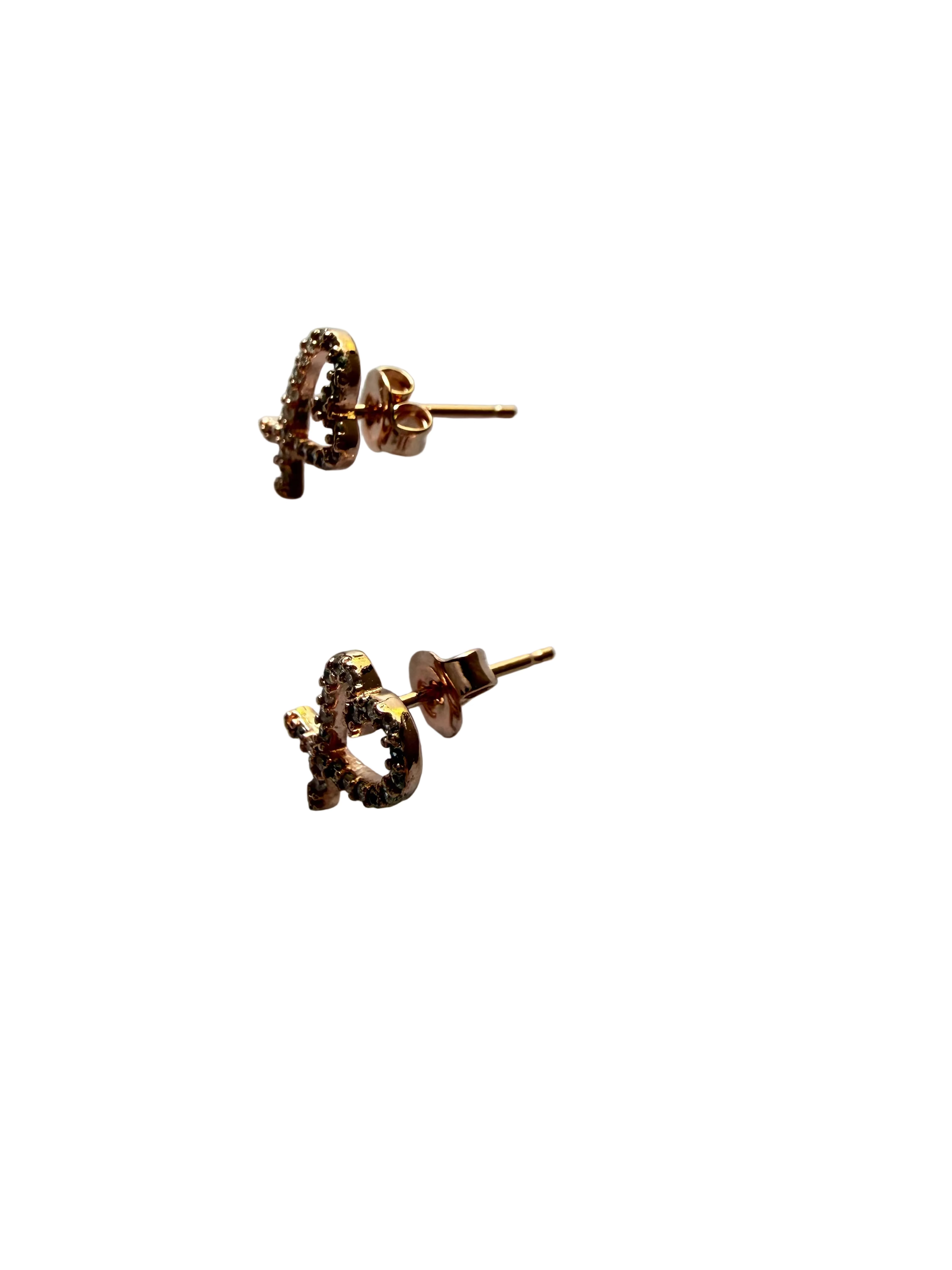 Close-up of hollow heart stud earrings 1cm x 1cm rose gold 925 silver Korean jewelry_side