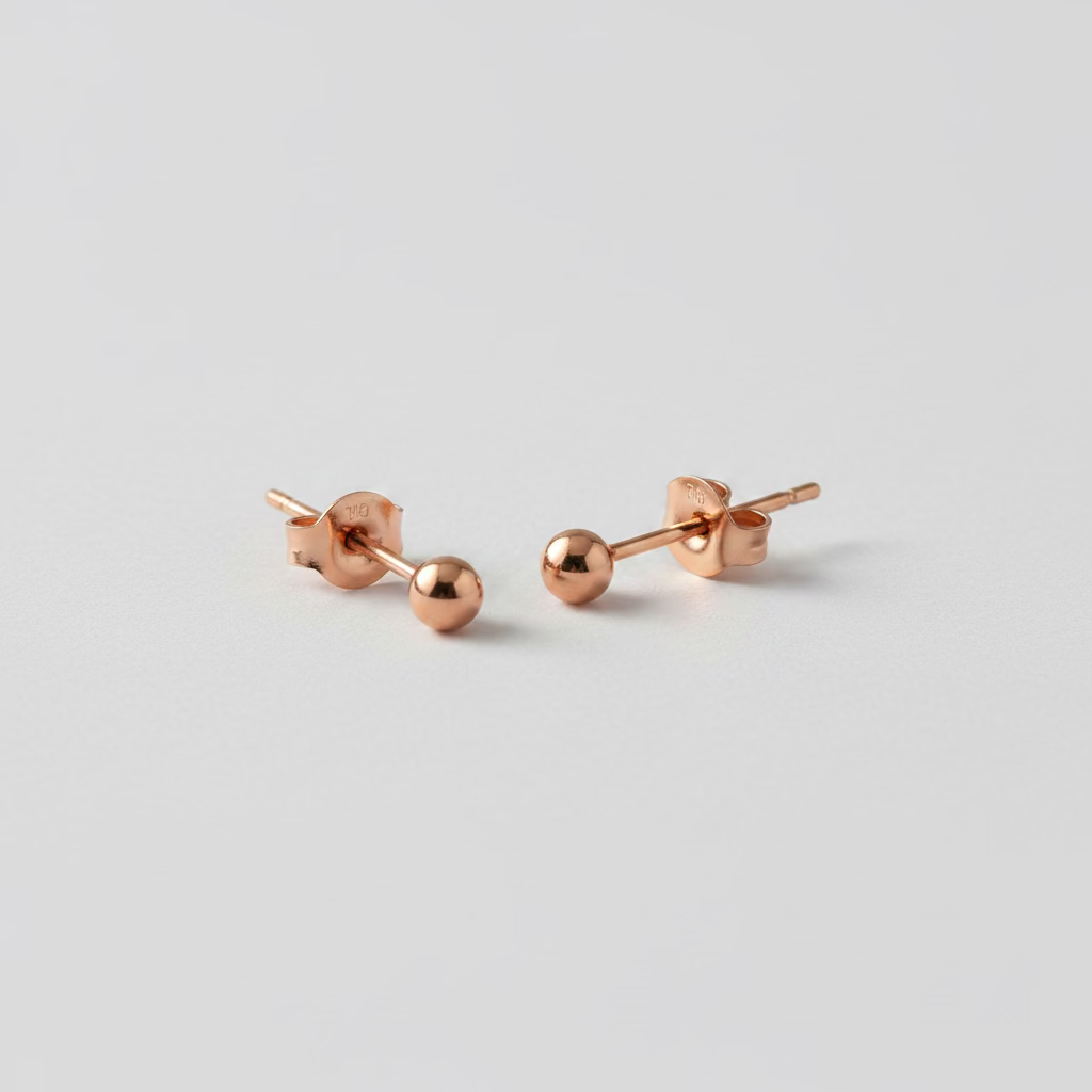 Close-up of round bead stud earring 1cm rose gold 925 silver Korean jewelry