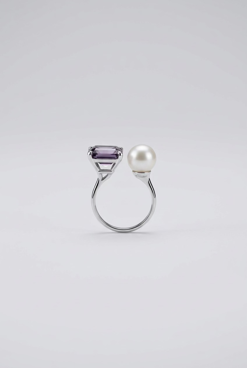 Light Purple Gemstone Pearl Ring 8-9mm