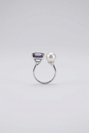 Light Purple Gemstone Pearl Ring 8-9mm