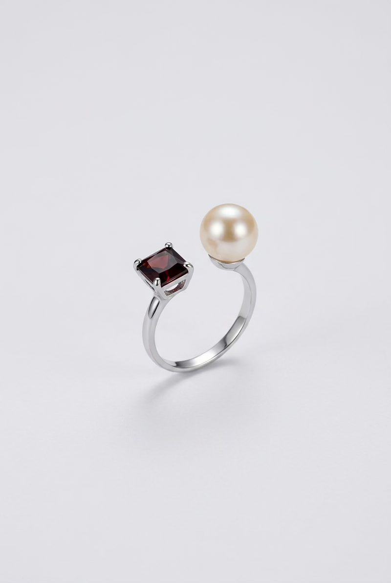 Ruby Gemstone Pearl Ring 8-9mm