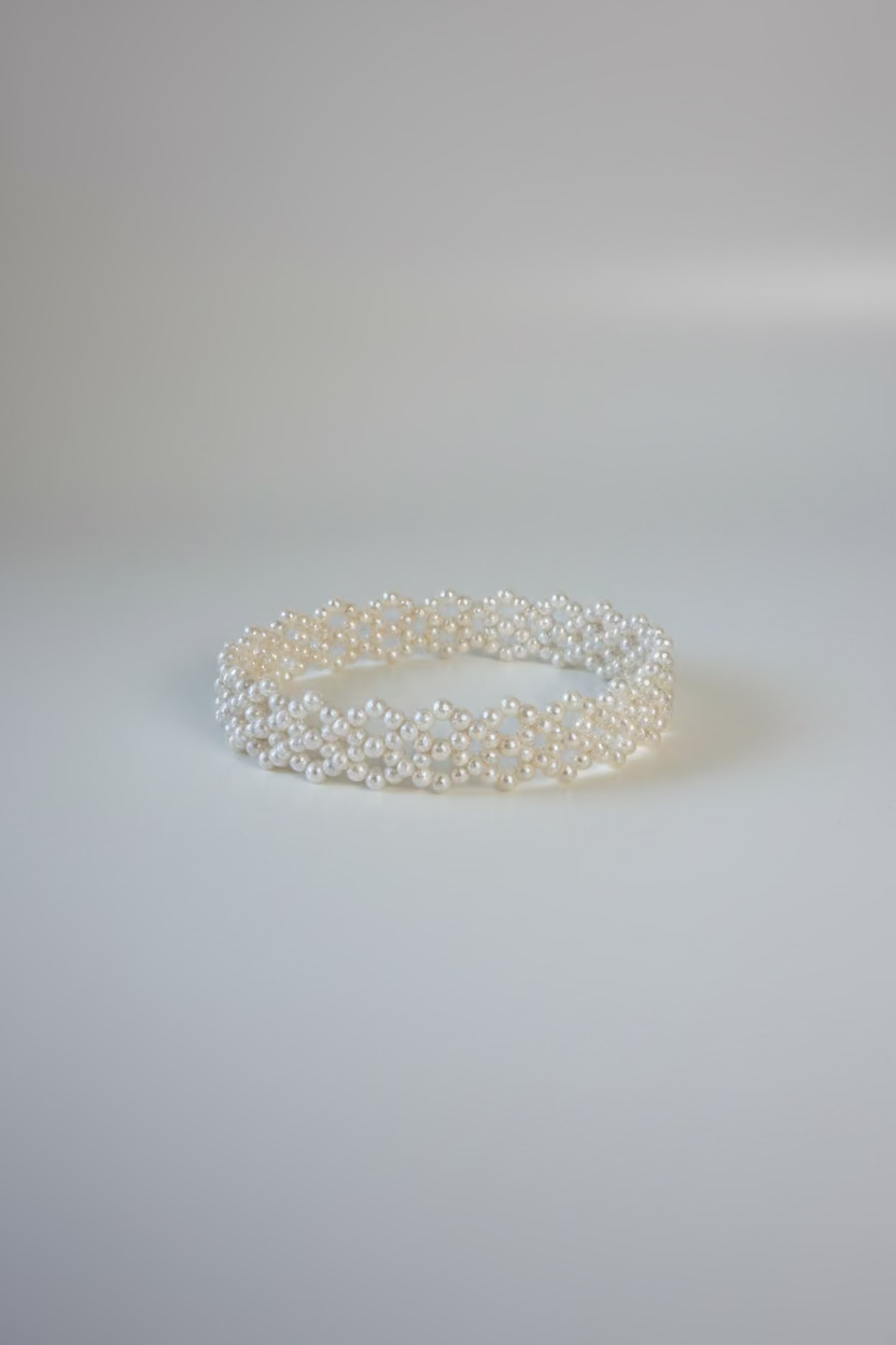 Diamond woven seed pearl bracelet natural freshwater pearls handmade geometric design Vera Muse