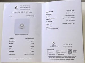 Diana style South Sea pearl pendant 11-12mm with authenticity certificate 18K white gold setting