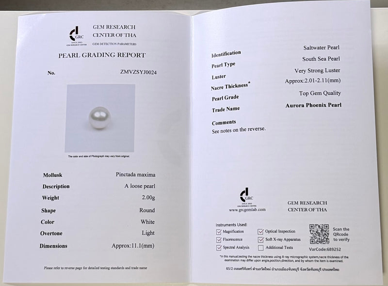 Diana style South Sea pearl pendant 11-12mm with authenticity certificate 18K white gold setting