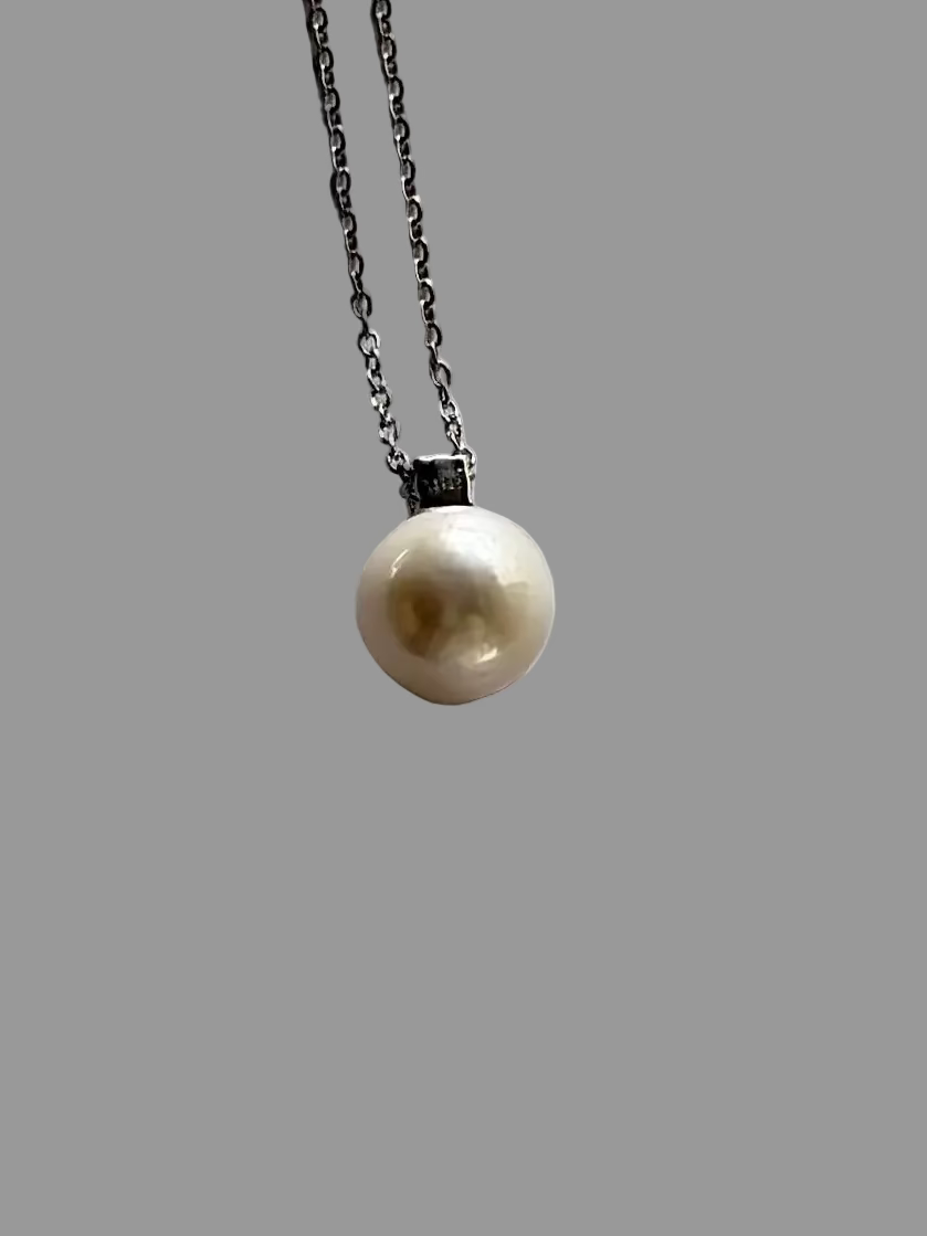 Diana style pearl pendant 10mm natural freshwater round pearl 925 sterling silver classic solitaire_necklace_closeup__back