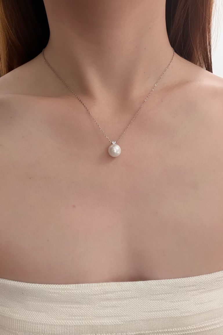 Diana style pearl pendant 10mm natural freshwater round pearl 925 sterling silver classic solitaire necklace_model_01