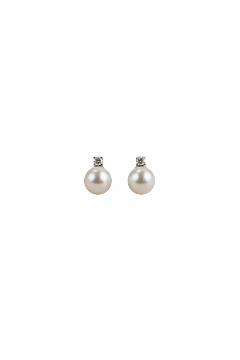 Diana style pearl stud earrings 9-10mm natural freshwater round pearl 925 sterling silver classic elegance