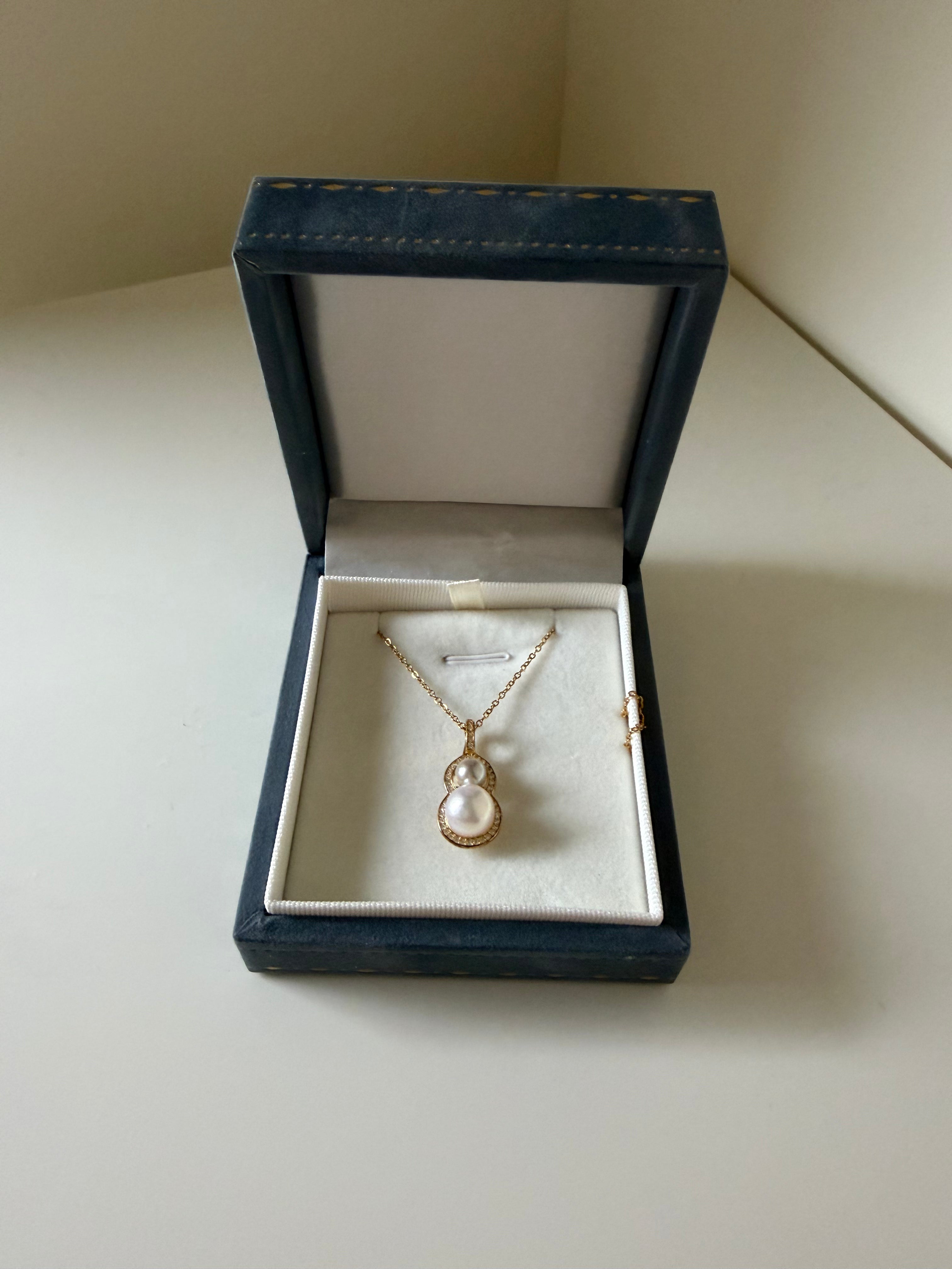 Double gourd Akoya真多麻 pearl pendant in jewelry gift box Vera Muse packaging gift