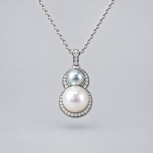 Double gourd pearl pendant Akoya white 9mm and真多麻 silver blue 6mm saltwater pearls 925 silver twin pearl design Vera Muse_03