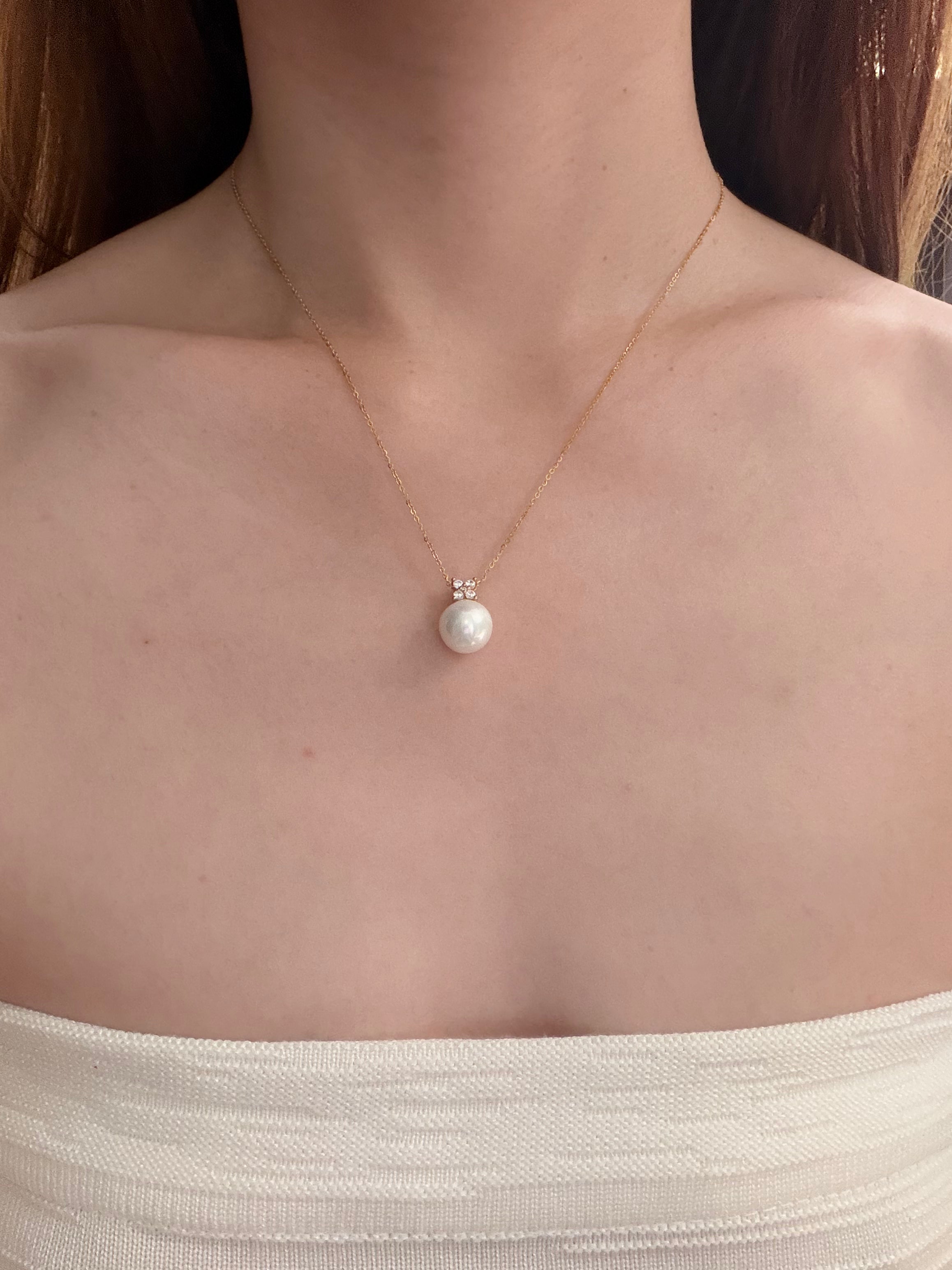 Four leaf clover pearl necklace 11mm natural freshwater pearl 925 silver gold plated lucky charm pendant_model_01