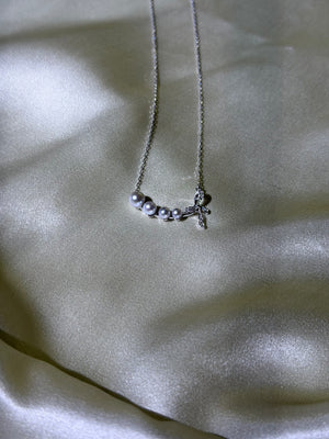 French bow pearl pendant with 4 Akoya saltwater pearls 6-9mm 925 sterling silver elegant necklace Vera Muse_ins