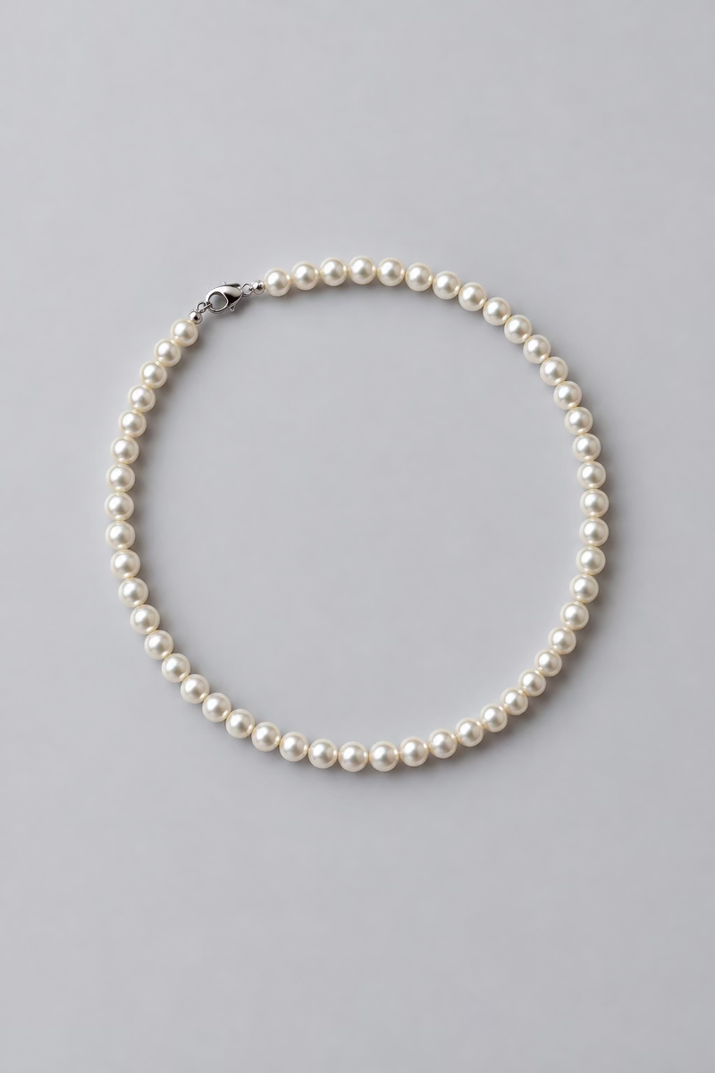 Full-strand freshwater pearl necklace 7-8mm 40cm S925 sterling silver ingot clasp Vera Muse 