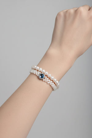 Full strand pearl bracelet 5-6mm natural freshwater AK round pearls 925 sterling silver clasp classic jewelry_closeup_stacking