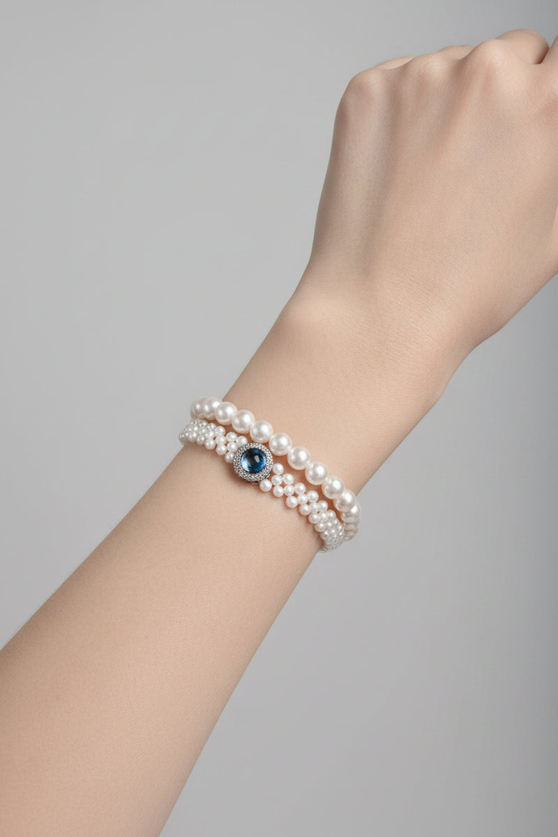 Full strand pearl bracelet 5-6mm natural freshwater AK round pearls 925 sterling silver clasp classic jewelry_closeup_stacking