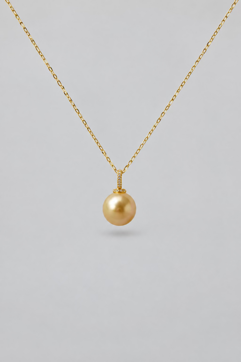 Golden South Sea pearl pendant 12-13mm with certificate 18K gold natural saltwater pearl necklace Vera Muse