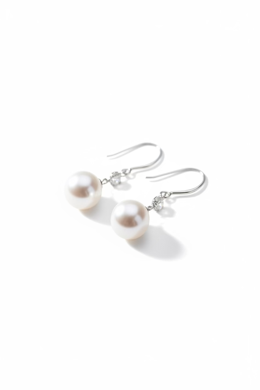High heel pearl earrings 9-10mm natural freshwater round pearl 925 sterling silver shoe design with cz