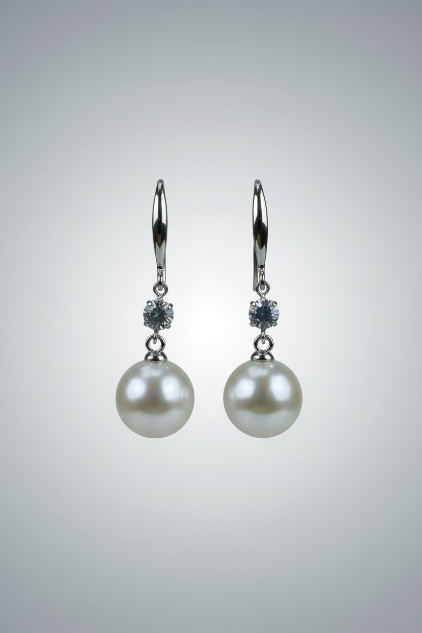 High heel pearl earrings 9-10mm natural freshwater round pearl 925 sterling silver shoe design with cz_closeup_01