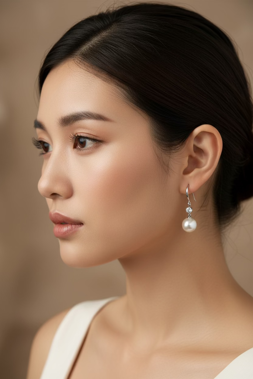 High heel pearl earrings 9-10mm natural freshwater round pearl 925 sterling silver shoe design with cz_model