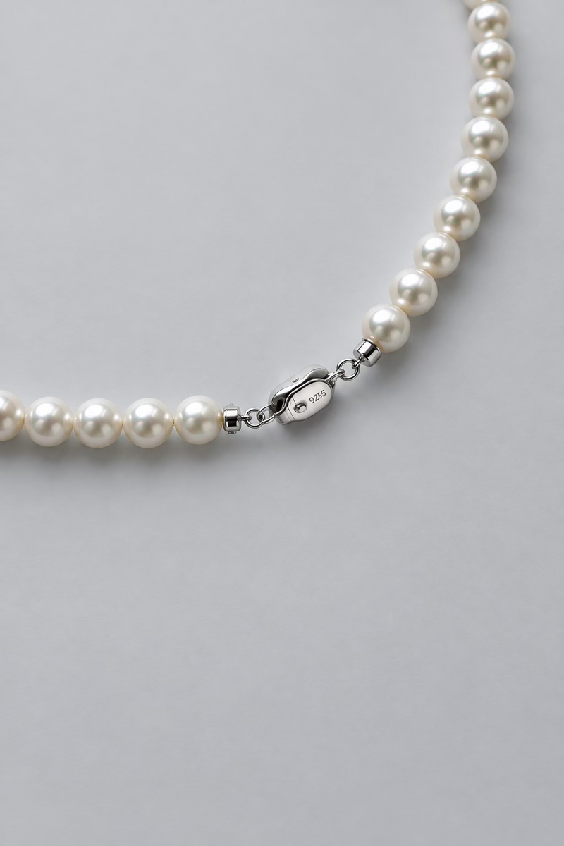 Ingot-shaped S925 sterling silver clasp on 40cm full-strand freshwater pearl necklace yuanbao