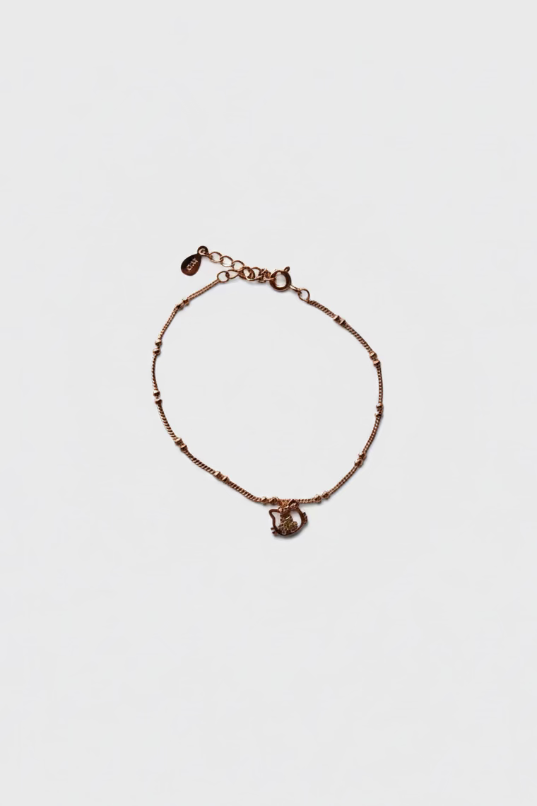 Korean diamond cat bracelet rose gold plated 925 silver 16cm chain cat pendant 1cm x 1cm Vera Muse