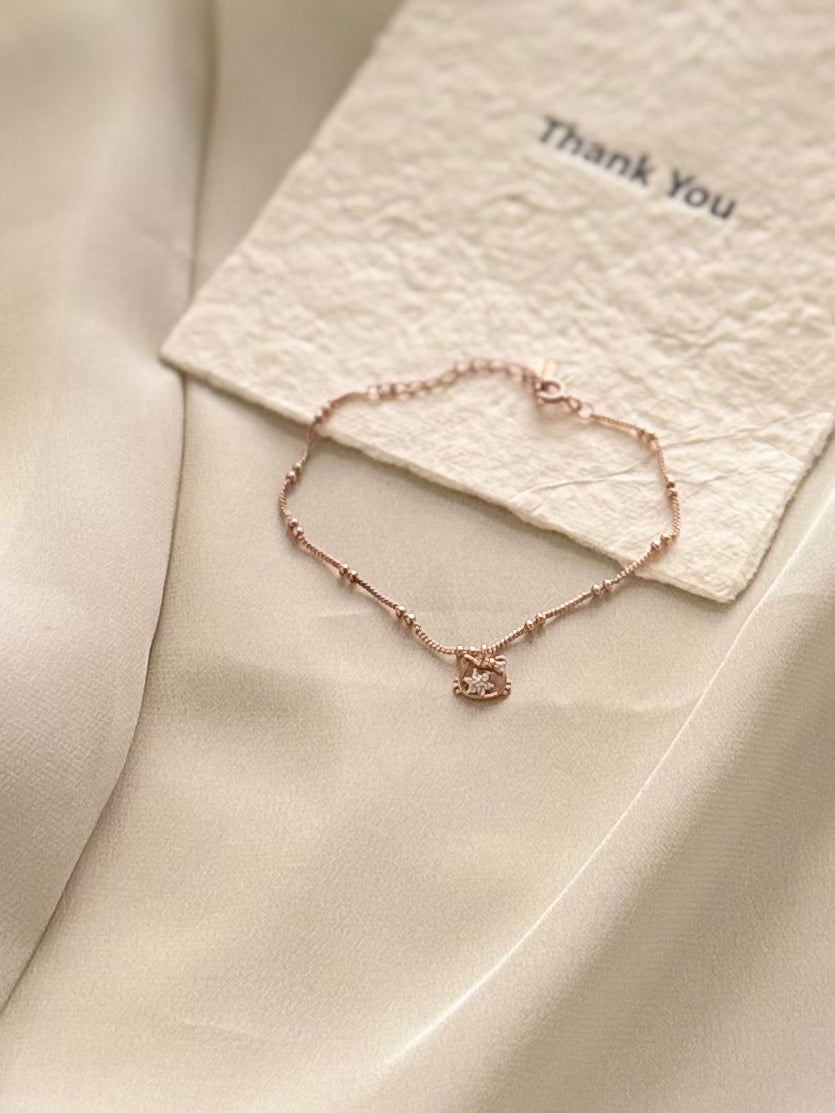 Korean diamond cat bracelet rose gold plated 925 silver 16cm chain cat pendant 1cm x 1cm Vera Muse_ins