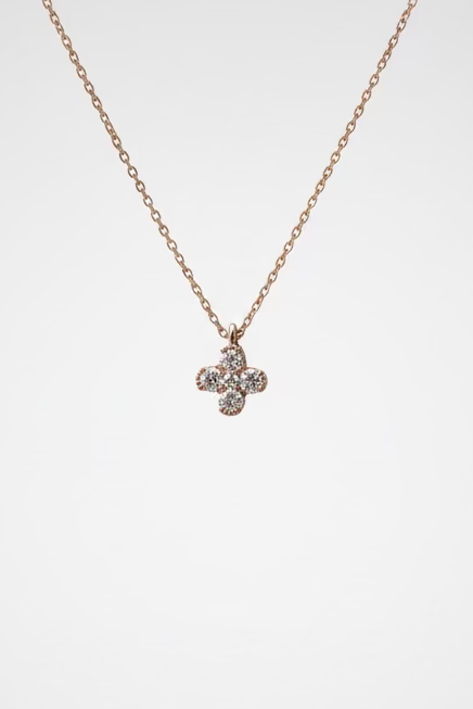 Korean diamond clover necklace rose gold plated 925 silver 40cm chain pendant 1cm x 1cm lucky jewelry Vera Muse