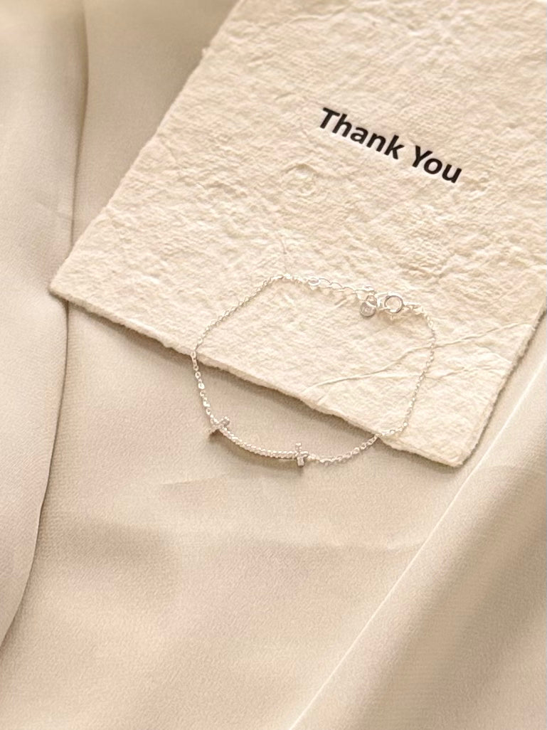 Korean diamond smile chain bracelet rose gold plated 925 silver 16cm 2cm pendant Vera Muse_ins